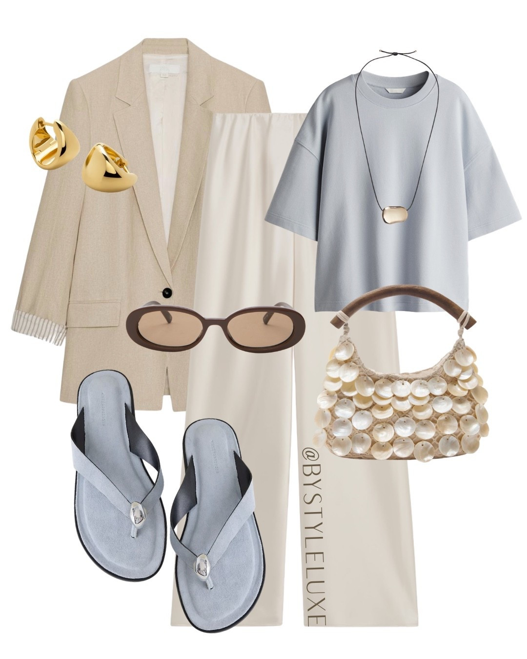 SATIN TROUSERS - Adore these ivory satin trousers with a chichi blazer and oversized t-shirt for an effortless outfit.
The pops of blue elevate the whole look.

#blazer #satintrousers #tshirt

#LTKspring #LTKsummer #LTKuk