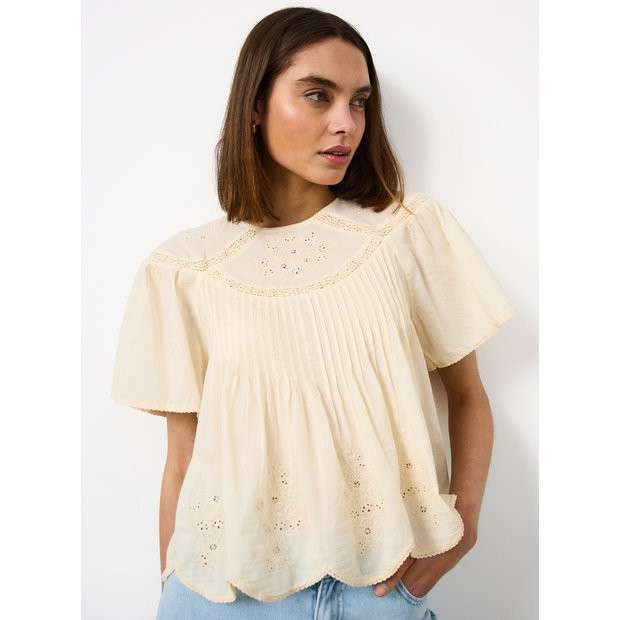 Buy Cream Mesh Pintuck Short Sleeve Blouse 26 | Blouses | Tu | Tu Clothing