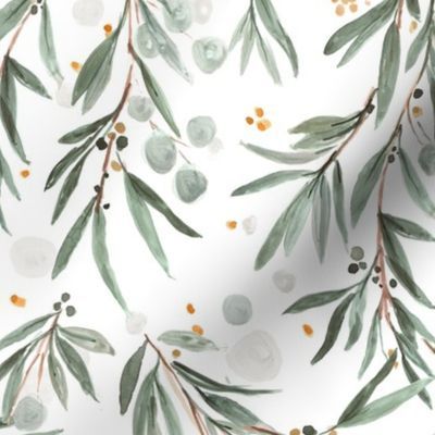 Wispy leaves - olive sage | Spoonflower