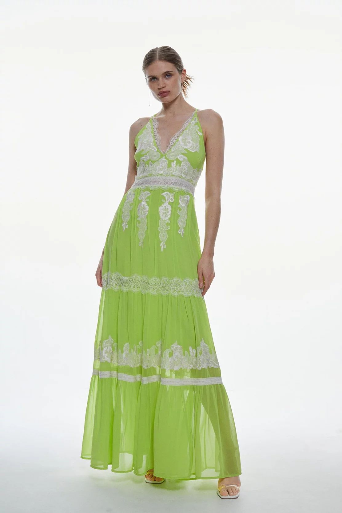 Mixed Lace And Embroidered Woven Halter Maxi Dress | Karen Millen US