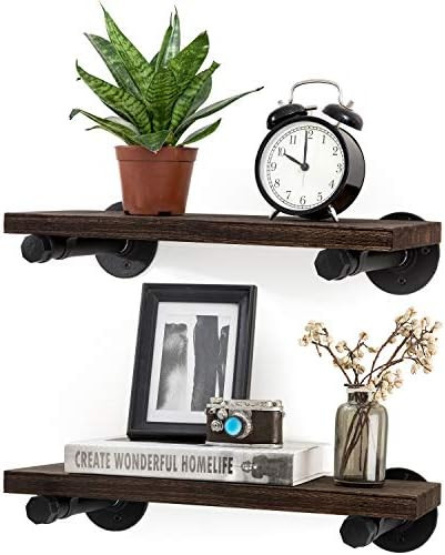 Mkono Floating Shelves with Industrial Pipe Brackets Rustic Farmhouse Shelf Set of 2, Wall Mounte... | Amazon (US)