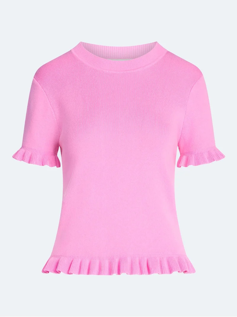 Free Assembly Women’s Ruffle Trim Sweater with Short Sleeves, Lightweight, Sizes XS-XXL | Walmart (US)