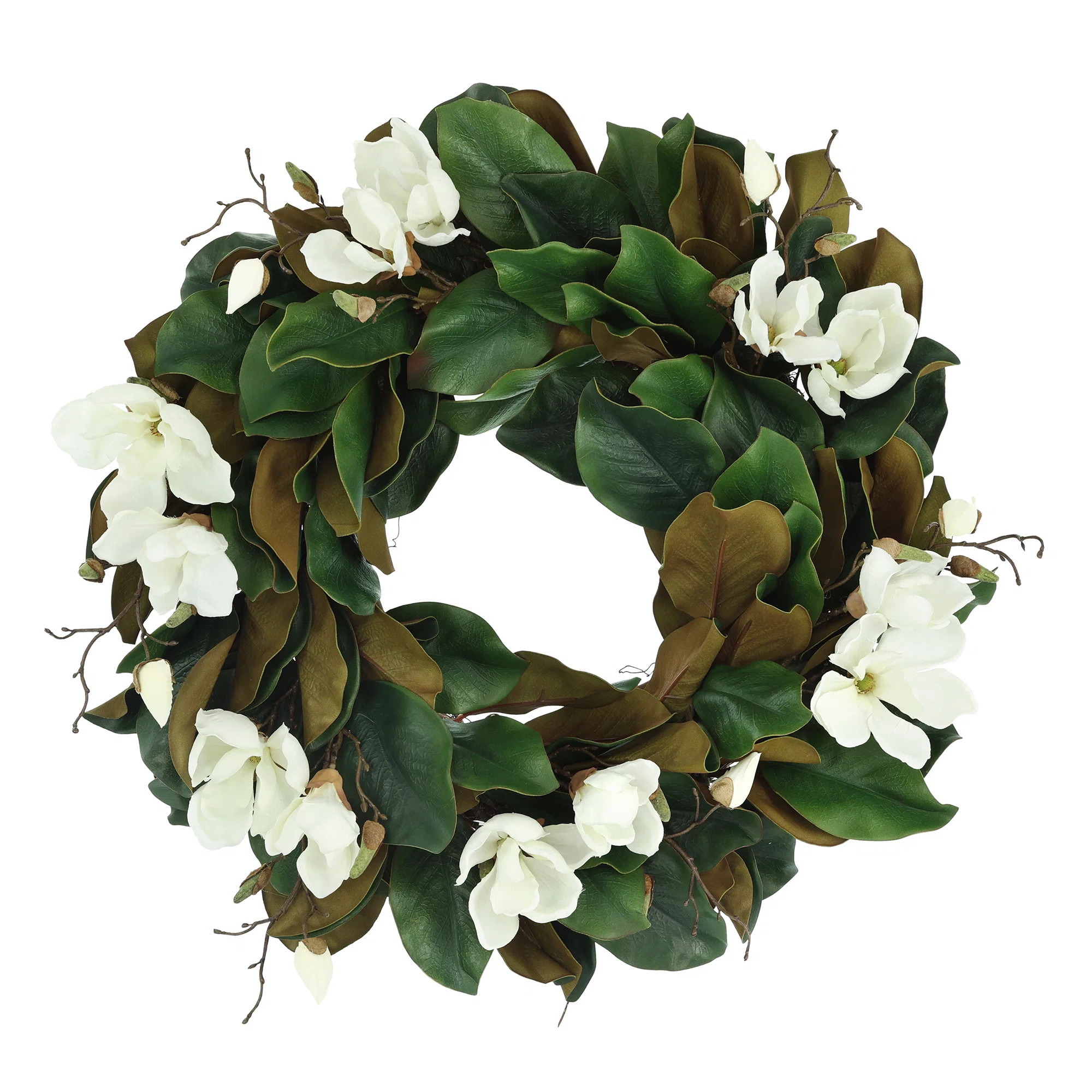 26" Magnolia Flowers And Leaves Arranged On A Wreath | Perigold