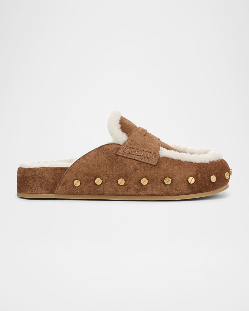 Veronica Beard Fenix Studded Shearling Loafer Mules | Neiman Marcus
