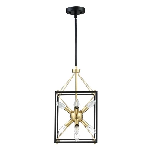 Hukoro 10 in. 9-Light Modern Rectangle Lantern Pendant Light with Matte Black finish and Gold Acc... | Walmart (US)