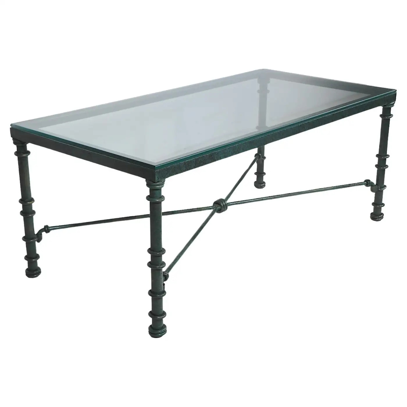Brutalist Faux Verdigris Finish Glass Top Coffee Table c. 1970/1980's | 1stDibs