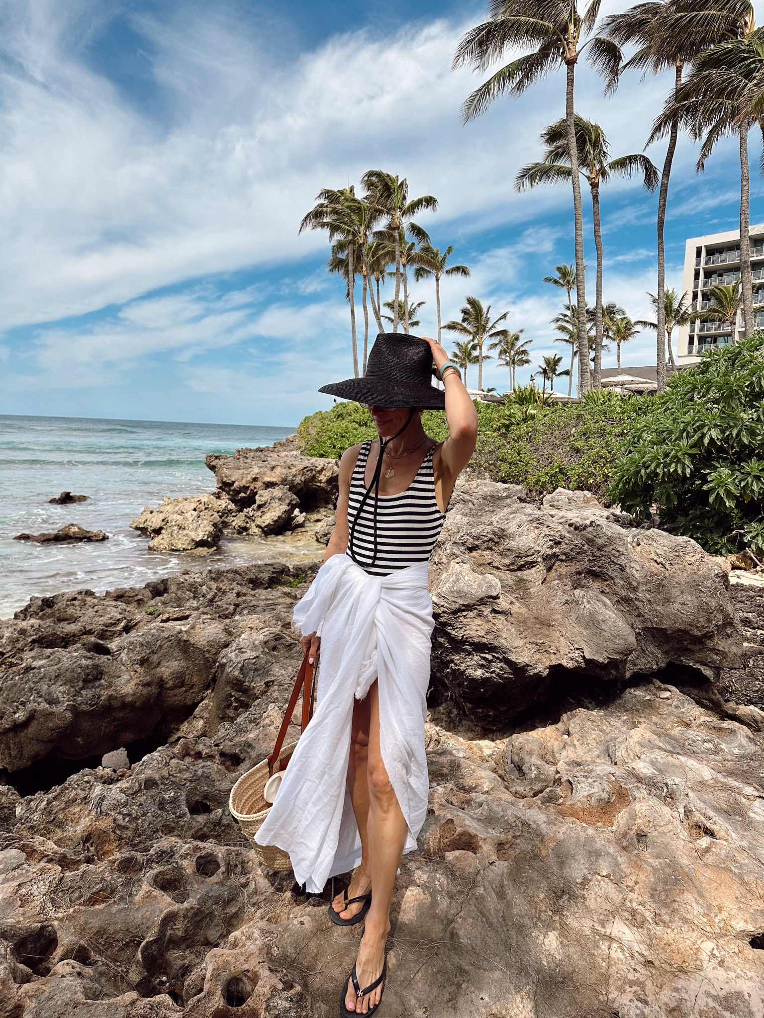 Black and white striped swimsuit (not good if you have a longer torso) I went up a size in this one
Beach outfit; vacation outfit 

#LTKover40 #LTKswim