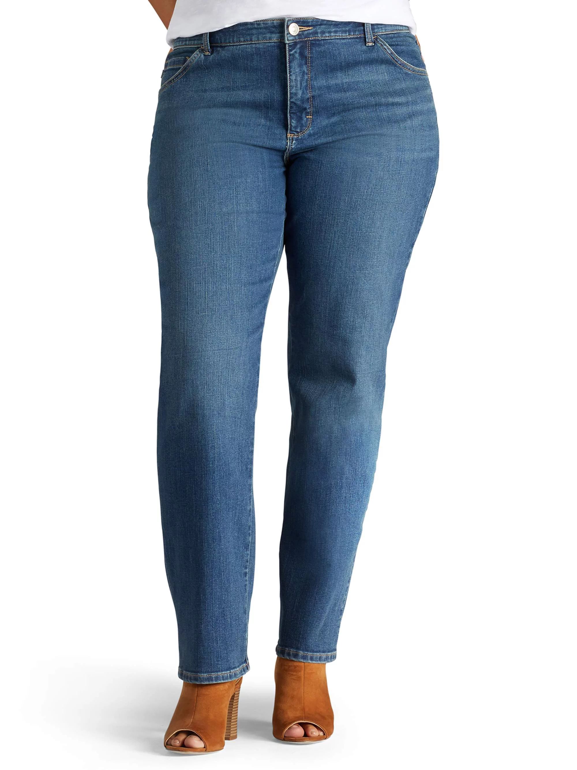 Lee Women's Plus Instantly Slims Relaxed Fit Straight Leg Jean - Walmart.com | Walmart (US)