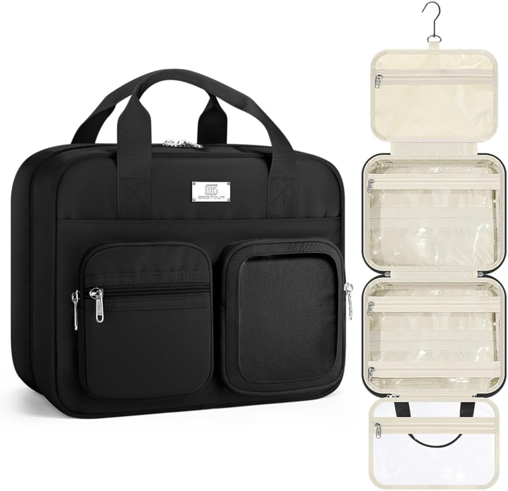 Travel Toiletry Bag for Women,Large Travel Makeup Bag, Waterproof Hanging Cosmetic Bags With Elas... | Amazon (US)