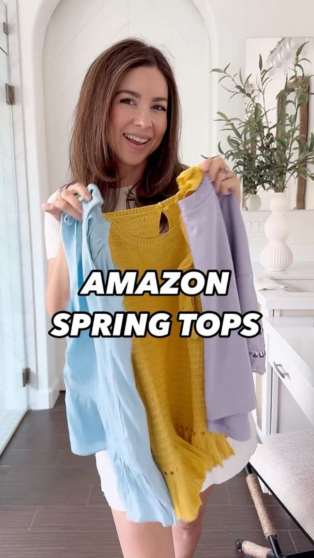 Amazon spring top. Amazon tops perfect for spring. Amazon tops under $50. Vacation outfits. Amazon outfit. Petite friendly 

Purple top wearing small
Blue top wear xsmall
Yellow top wearing xsmall
White crop jeans xs petite 
Sandal 5


#LTKstyletip #LTKfindsunder50