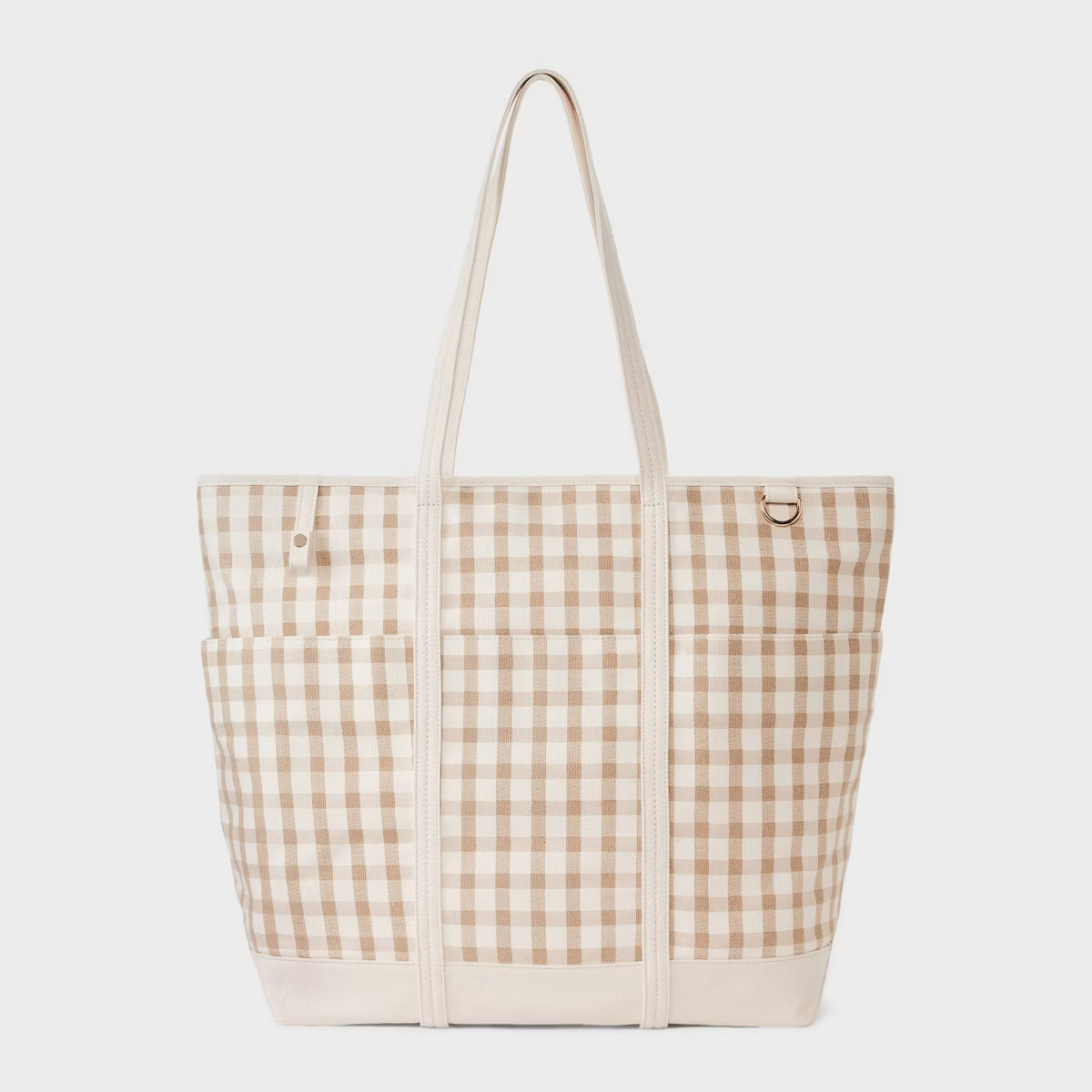 Canvas Cargo Tote Bag - Universal Thread™ Gingham Cream: Double Strap, Recycled Cotton, Softsid... | Target
