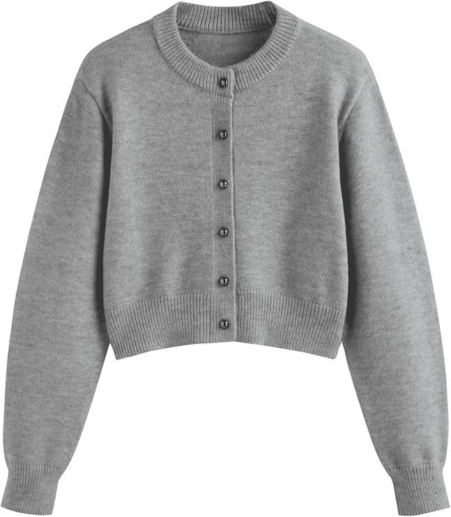 CIDER Women’s Cropped Cardigan Button Down Long Sleeve Crew Neck Lightweight Knit Sweater Top | Amazon (US)