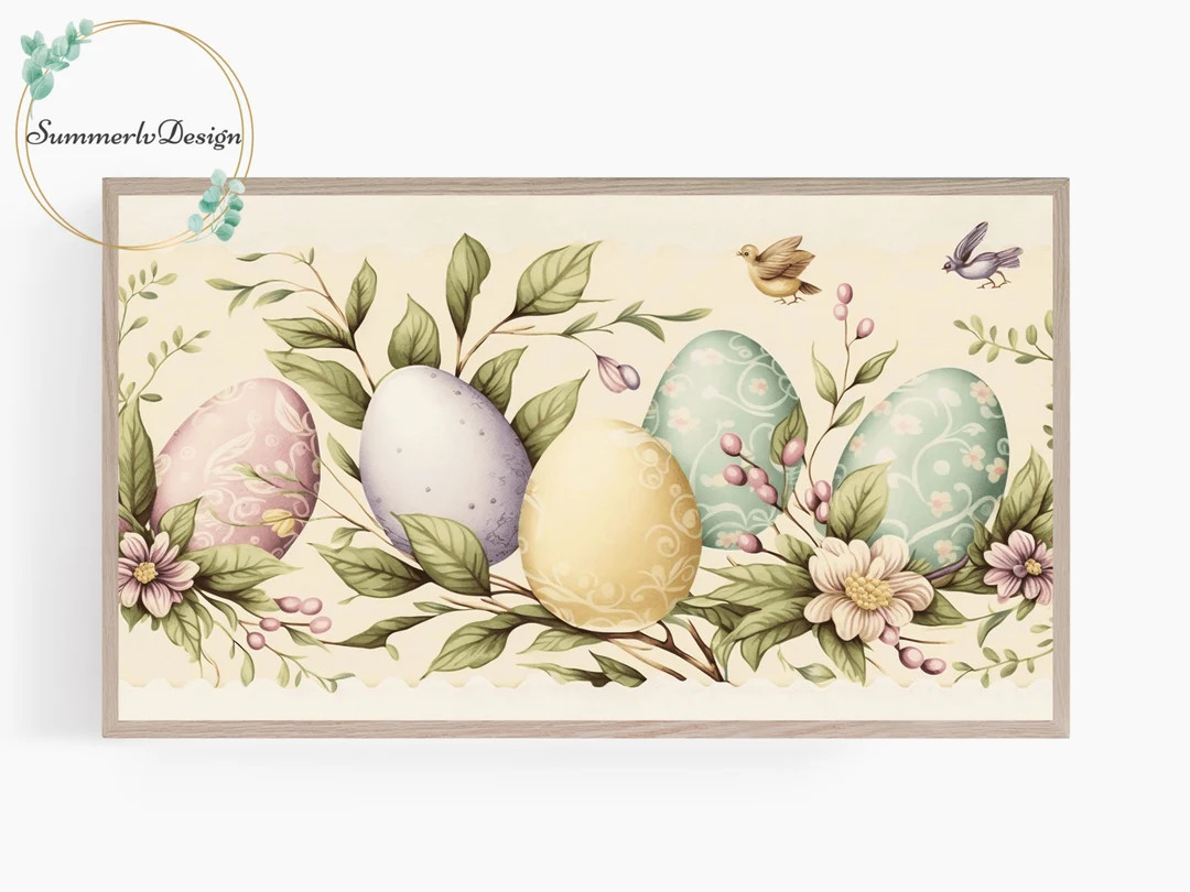 Frame TV Art Easter, Samsung Frame TV Art, Vintage Painting, Easter Eggs, Birds and Flowers, Spri... | Etsy (US)