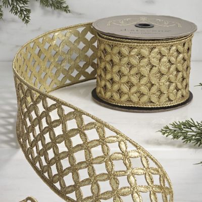 Gold Metallic Floral Lattice Ribbon | Frontgate | Frontgate