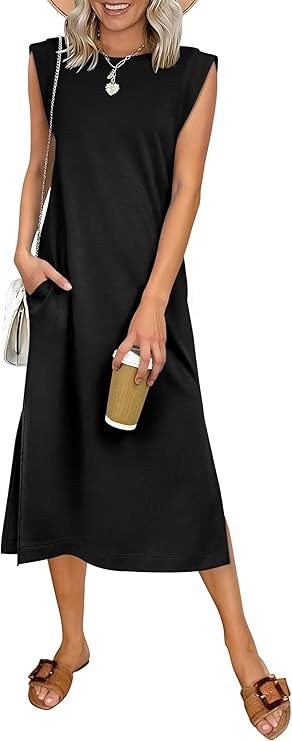 ANRABESS Womens Summer Casual Midi Dress Sleeveless Crewneck Loose Split Wrinkle-Free Beach Trave... | Amazon (US)