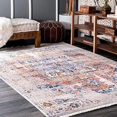 nuLOOM Ethel Medallion Fringe Area Rug, 5' x 7' 9", Ivory | Amazon (US)