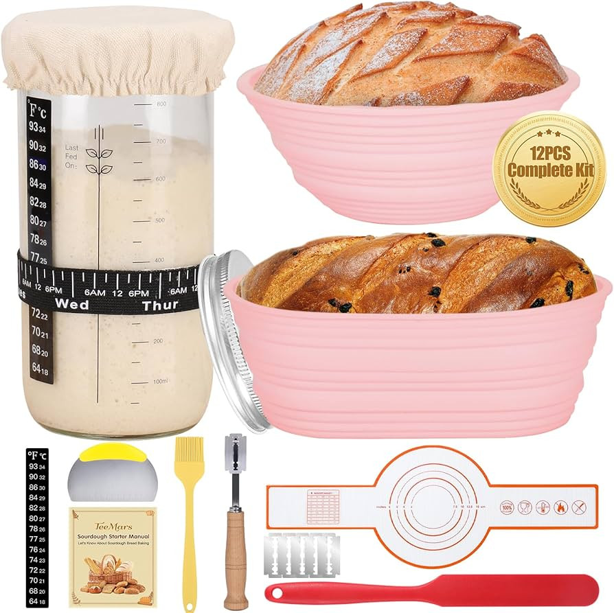 Sourdough Starter Kit, 34oz Sourdough Starter Jar, Bread Sling for Dutch Oven, 2 Bread Proofing B... | Amazon (US)