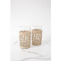 Seagrass Highball Glasses, Woven Wrapped Glassware, Braided Weaving Holder Drinkware Dinnerware Housewarming Gift | Etsy (US)