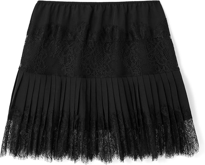 Women Y2k Lace Mini Skirts Summer Lace Slip Skirt Pleated Ruffle Floral Lace Tiered Short Skirts ... | Amazon (US)