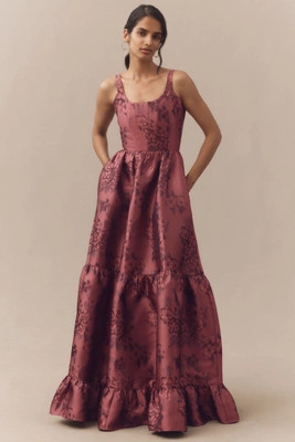 V. Chapman Avery Scoop-Neck Tiered Floral Brocade Maxi Dress | Anthropologie (US)