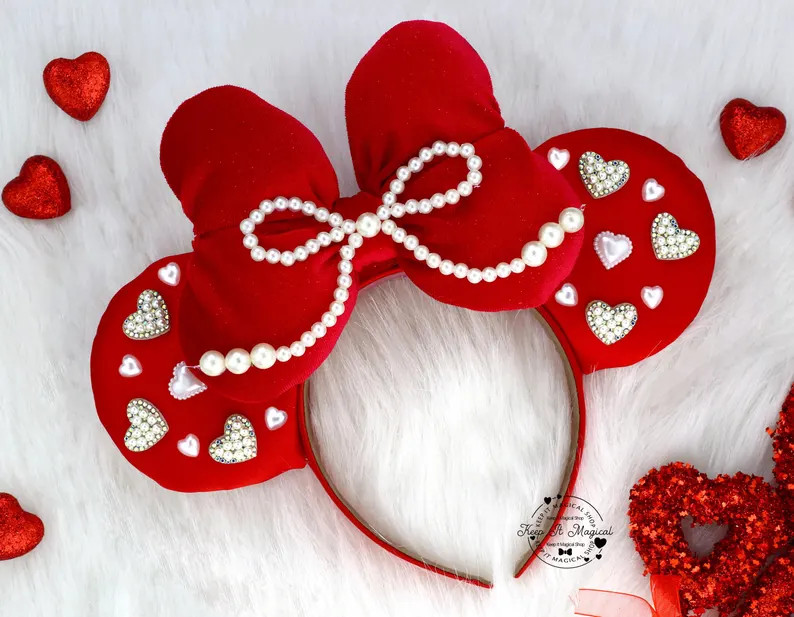 Valentine Mickey Ears Red Sweetheart Minnie Ears Pearl Coquette Ears Valentines Day Mickey Ears V... | Etsy (US)