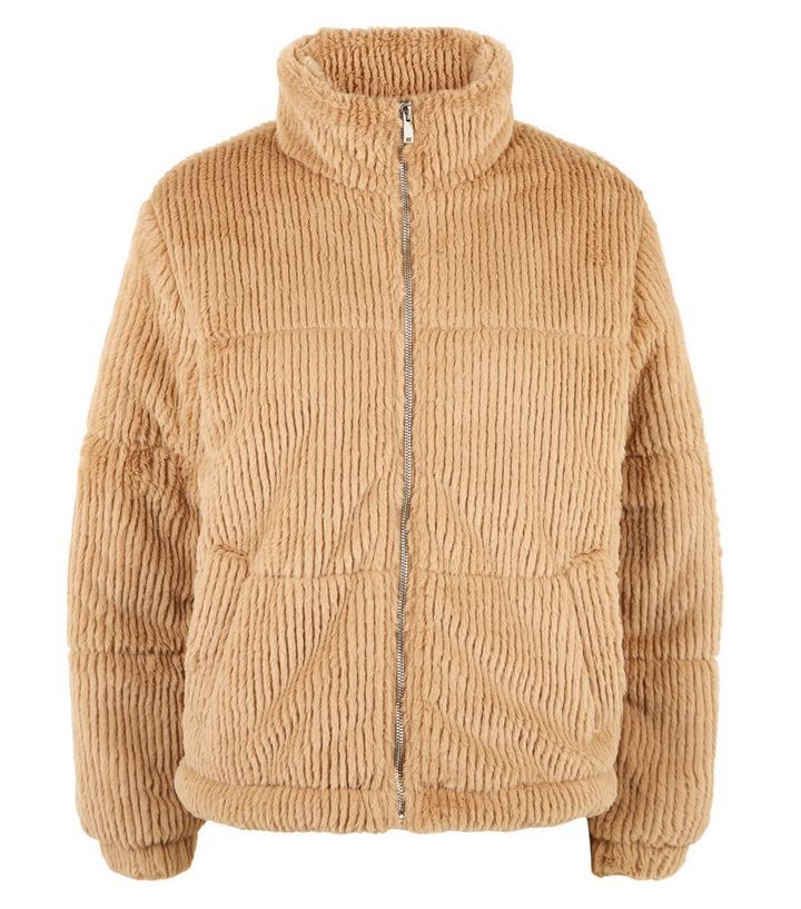 Camel Ribbed Faux Fur Jacket | New Look | New Look (UK)