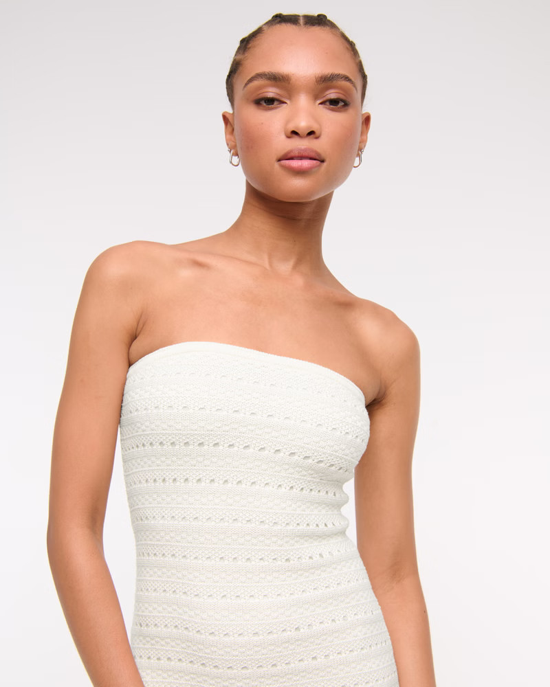 Women's Strapless Crochet-Style Midi Dress | Women's Dresses & Jumpsuits | Abercrombie.com | Abercrombie & Fitch (US)