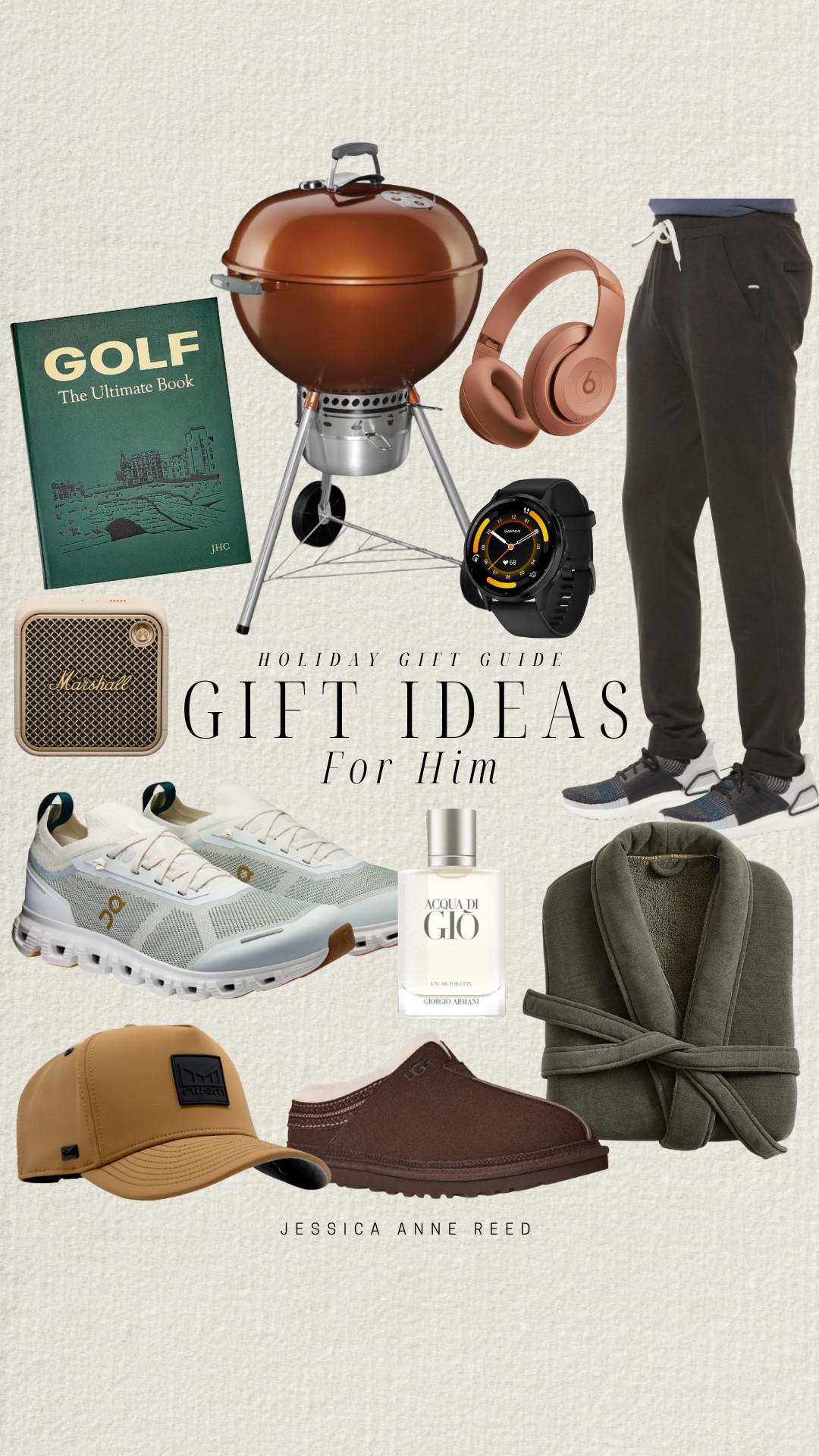 Gift guide for him includes sweatpants, robe, slippers, hat, cologne, tennis shoes, speaker, Golf book, charcoal grill, headphones, smart watch.

Gift guide, gifts for him, gifts for husband, gifts for dad

#LTKGiftGuide #LTKFindsUnder100 #LTKMens
