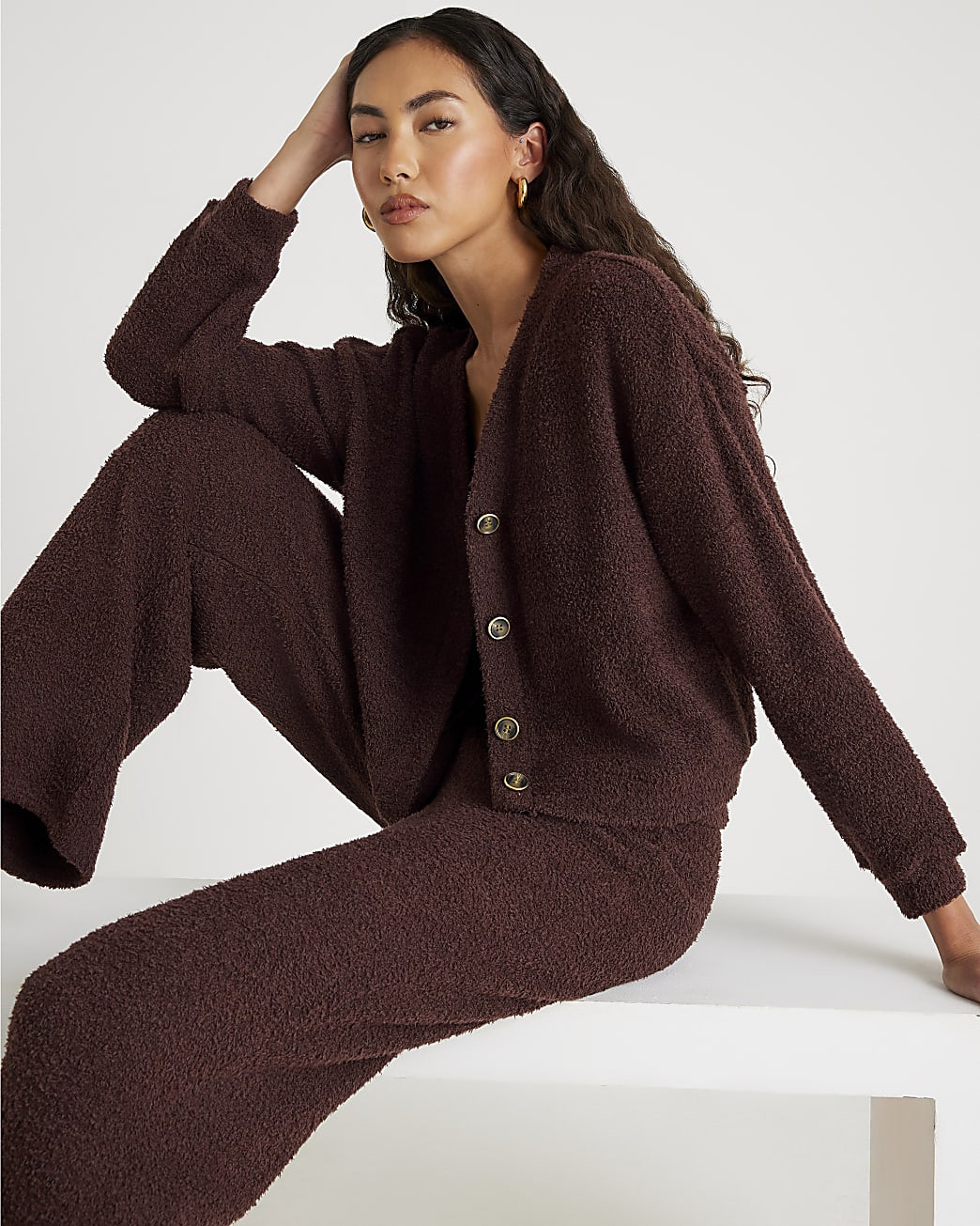 Brown Fluffy Long Sleeve Cardigan | River Island UK & IE