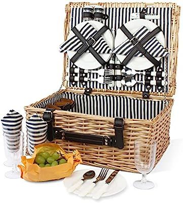 4 Person Picnic Basket, Large Willow Hamper Set with Large Compartment, Handmade Large Wicker Pic... | Amazon (US)