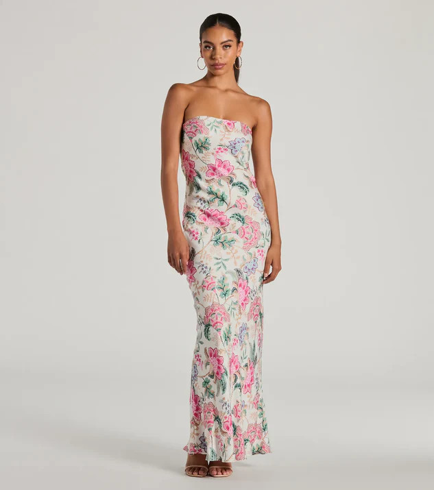 Boho Aesthetic Strapless Tie Back Paisley Maxi Dress | Windsor Stores
