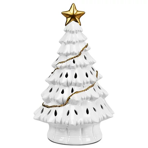 Costway 11''Pre-Lit Ceramic Christmas Tree Tabletop Lights White - Walmart.com | Walmart (US)