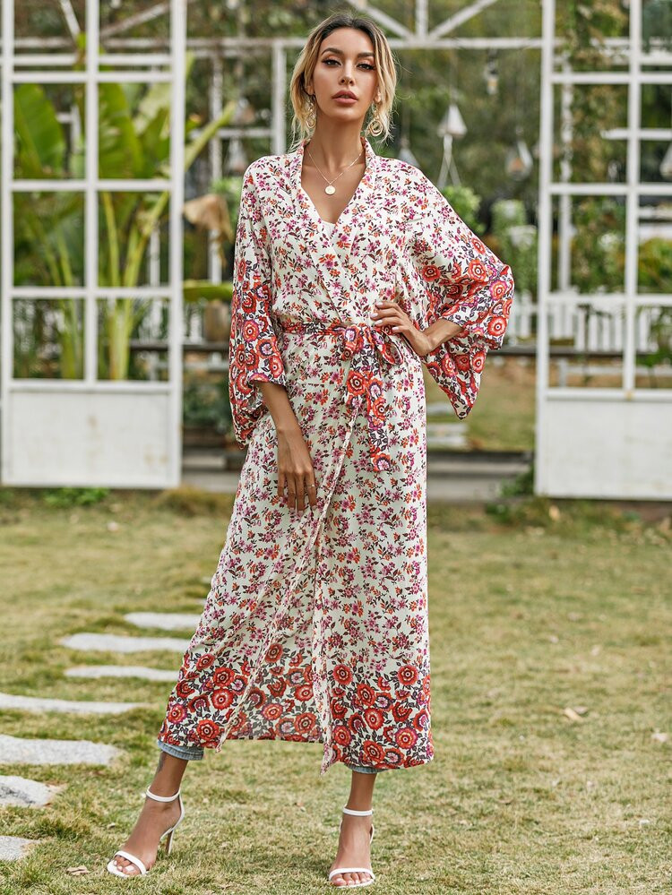 Floral Print Open Front Kimono | SHEIN