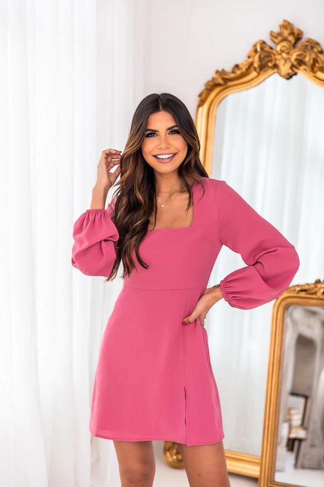 Check The Time Square Neck Pink Dress | The Pink Lily Boutique