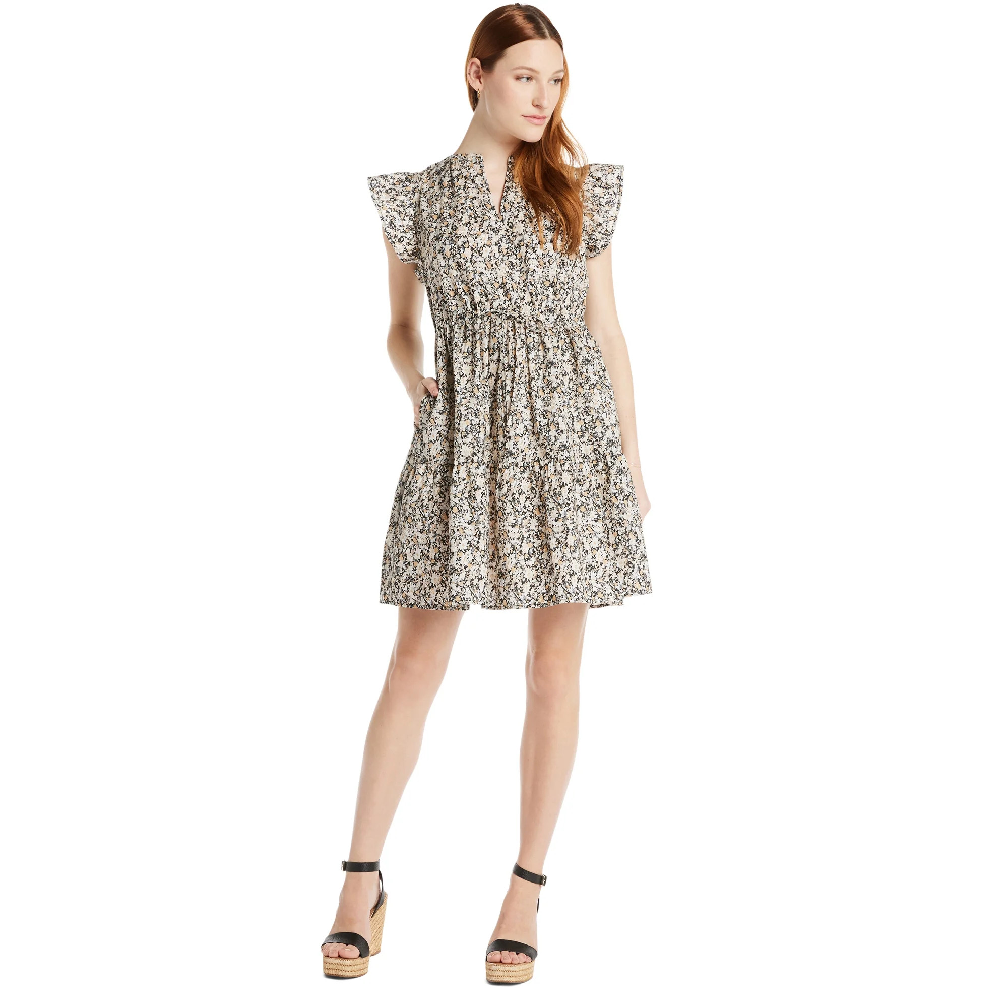Time and Tru Women's Mini Dress with Flutter Sleeves, Sizes XS-4X | Walmart (US)
