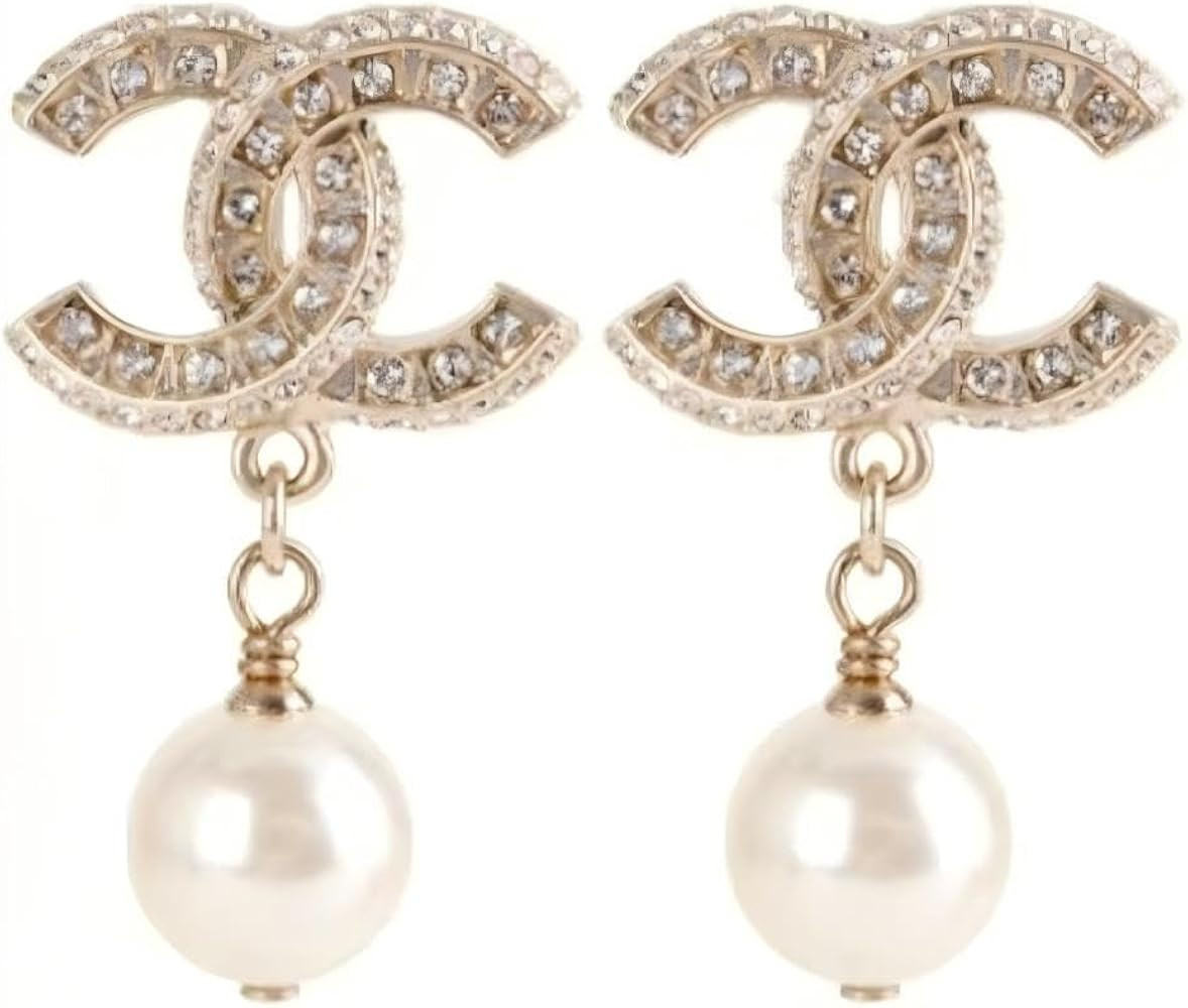 Crystal Pearl Drop Earrings, Gold-Tone Design with Rhinestones, Classic Dangle Style | Amazon (US)