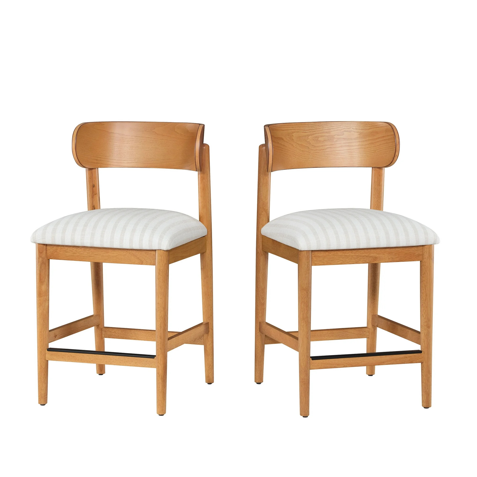 Beautiful Drew Counter-Height Stools by Drew Barrymore, Warm Honey Finish with Striped Fabric, 2 ... | Walmart (US)