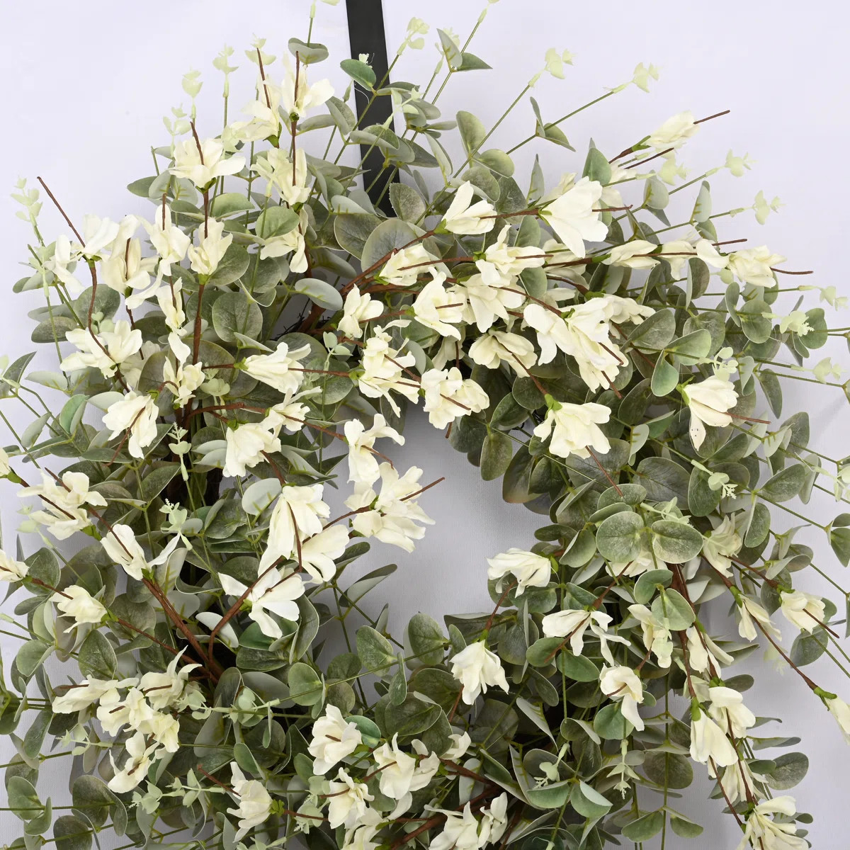 26" Eucalyptus Blossoms Cluster Floral Wreath for Front Door | Wayfair North America