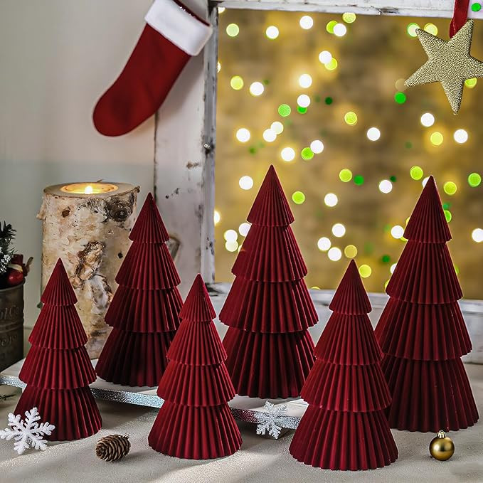 Thyle 6 PCS Velvet Christmas Tree Figurines - Winter Holiday Modern Cone Tabletop Decoration Set,... | Amazon (US)