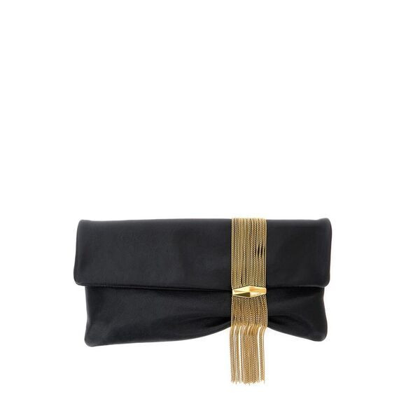 Jimmy Choo Women 'Zandra' Black Clutch With Pendant Crystals In Leather Woman | Poshmark