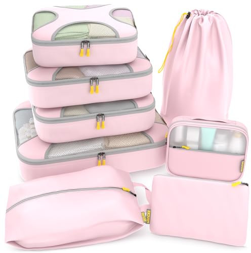 Shacke Packing Cubes for Travel 8 Set - Compression Luggage Organizer Bags - Versatile Travel Organizer for Women and Men - Optimized Packing Bags - Travel Essentials (Petal Pink) | Amazon (US)