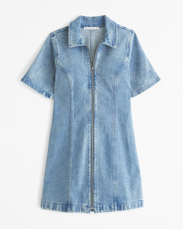Women's Short-Sleeve Denim Mini Dress | Women's Dresses & Jumpsuits | Abercrombie.com | Abercrombie & Fitch (US)