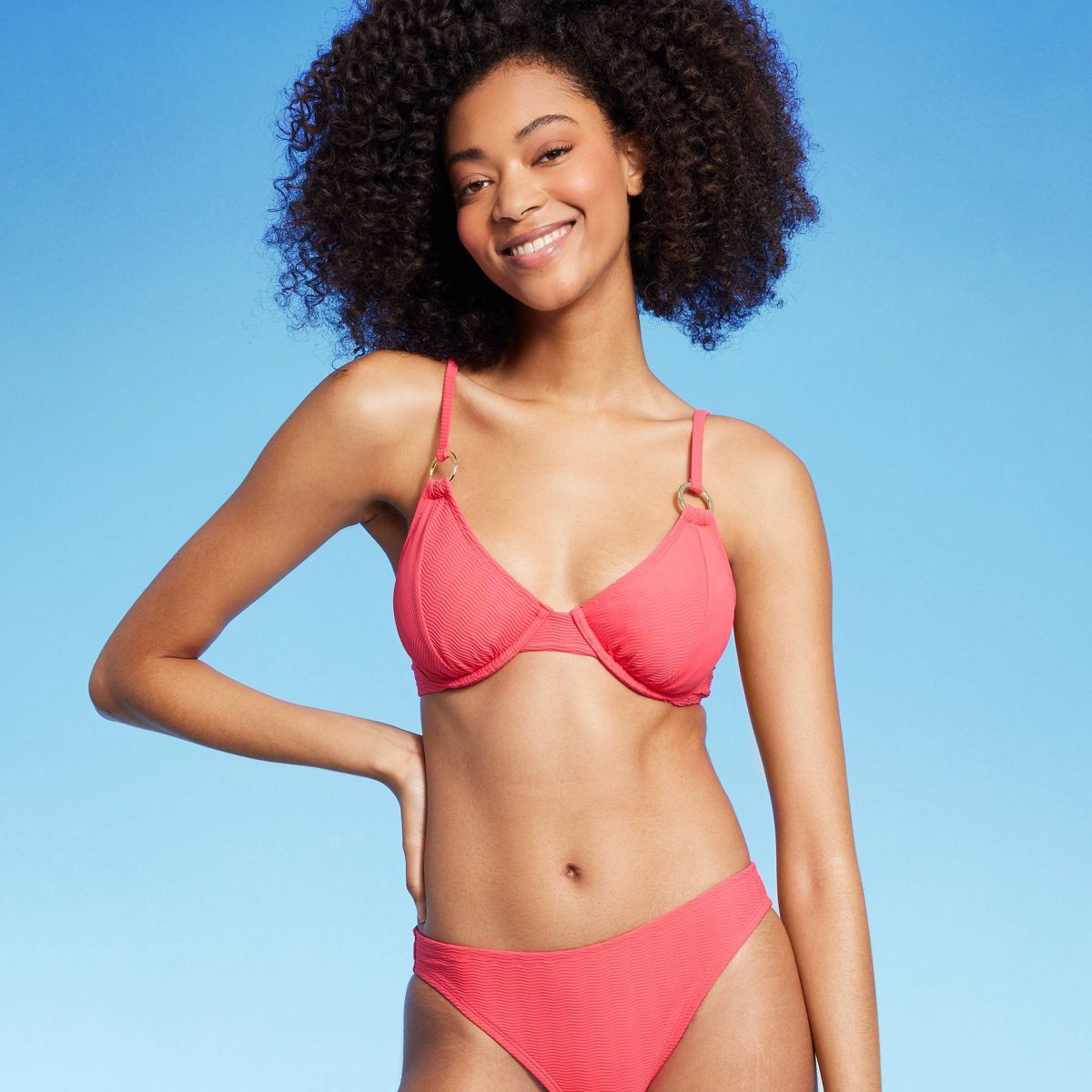 Women's Jacquard Ring Front Underwire Bikini Top - Shade & Shore™ Neon Pink | Target