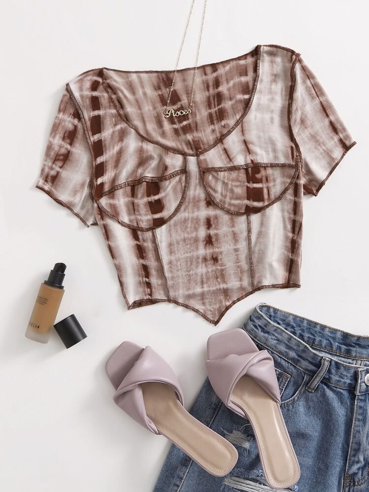 SHEIN Plus Asymmetrical Hem Tie Dye Tee | SHEIN