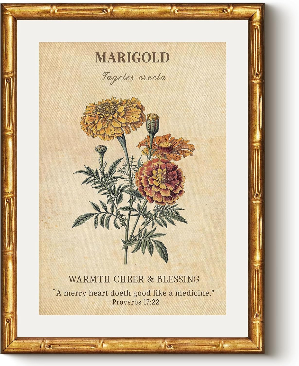 HUARCEY Gold Framed Bamboo Textured Marigold Flower Canvas Wall Art 12"X16" | Amazon (US)