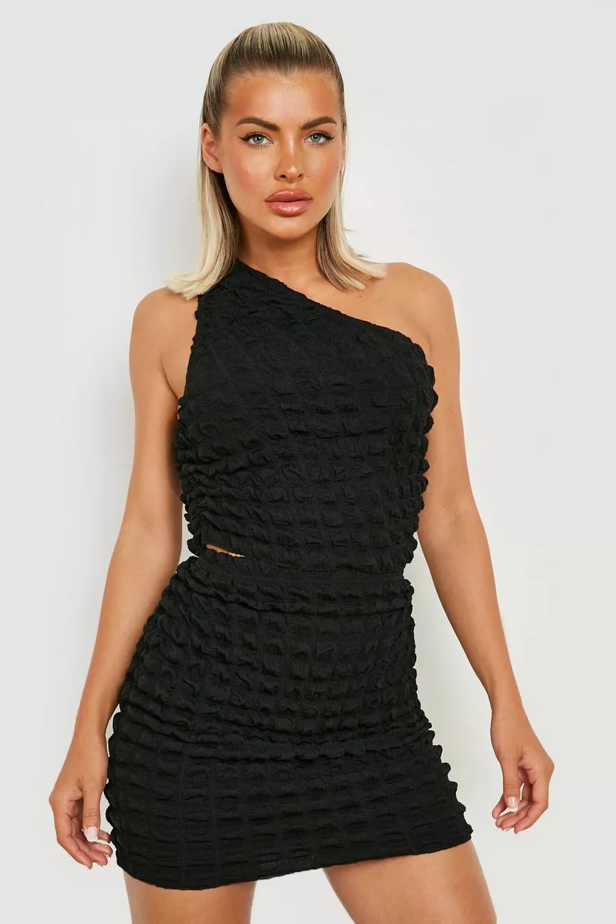 Bubble Jersey One Shoulder Crop & Mini Skirt | Boohoo.com (US & CA)