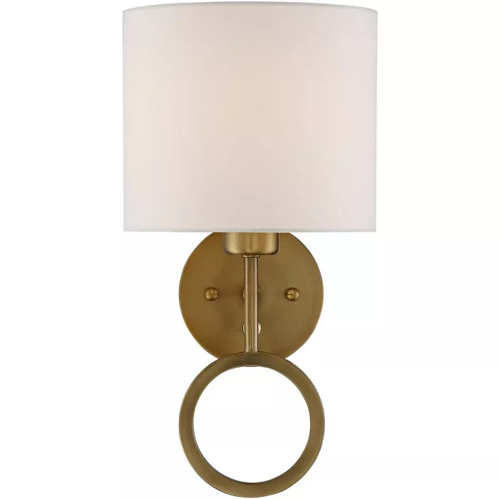 360 Lighting Wall Lamp Plug In Warm Brass Ring White Drum Shade for Bedroom Living Room Reading | Target