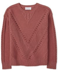 Girls Long Sleeve Chevron Stitched Sweater | The Children's Place | The Children's Place