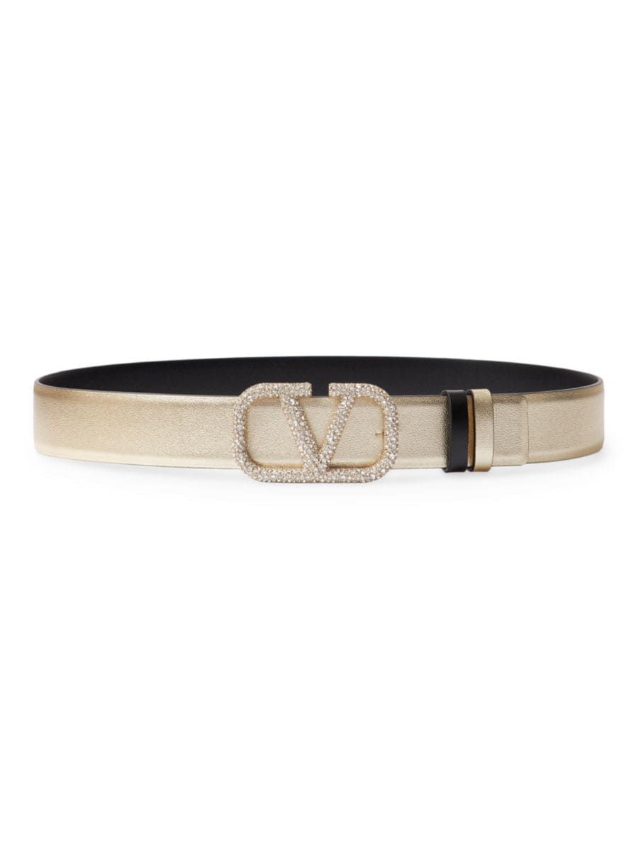 Vlogo Signature Reversible Belt In Metallic Shiny Calfskin | Saks Fifth Avenue