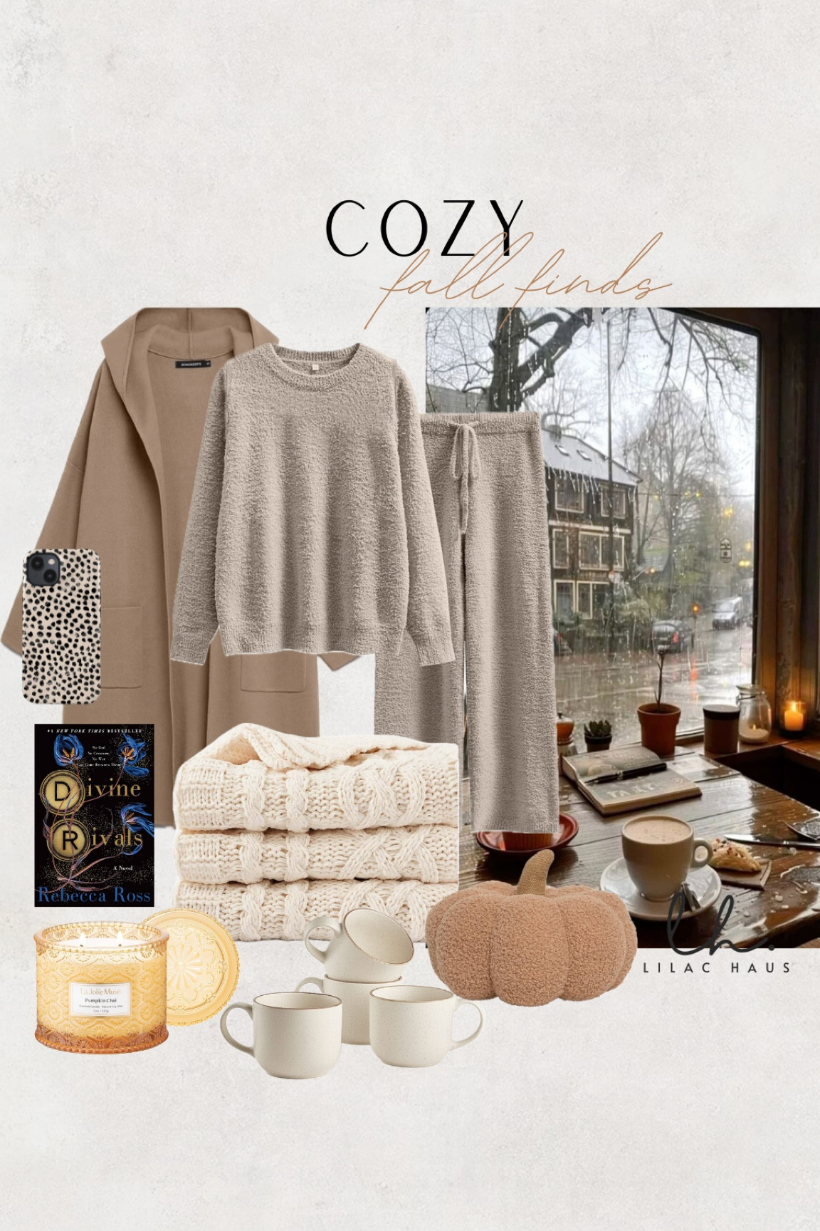 Recipe for the perfect Fall day! Cozy lounge set with a big sweater. Comfy blanket and pillow, pumpkin scented candle, coffee and a good book  

#LTKGiftGuide #LTKFindsUnder50 #LTKSeasonal